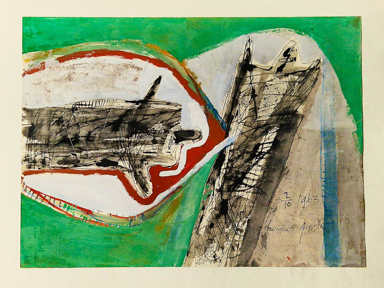 Hannes Postma - grote 1963 gemengde techniek (pastel, aquarel) "Figures V" - gesigneerd kopen? Bied vanaf 84!