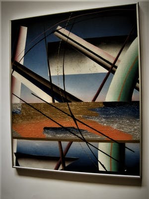 Niet of onleesbaar gesigneerd - Bijzonder geometrisch abstract schilderij met olieverf en zilverfolie. kopen? Bied vanaf 1!