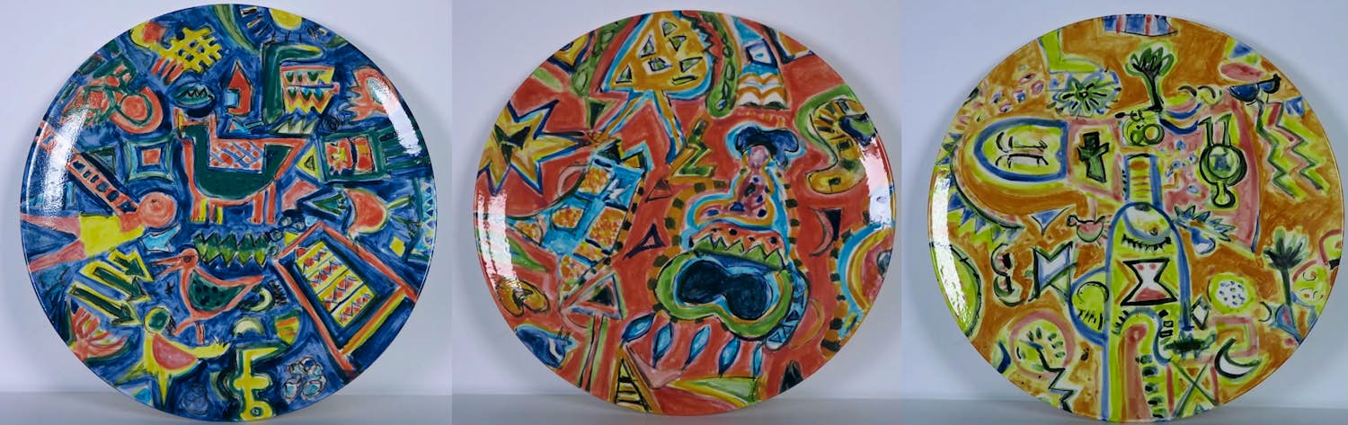 Gertie Janssen - Set van drie handbeschilderde keramieken borden kopen? Bied vanaf 150!