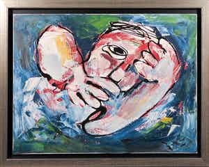 Martin van Wordragen - Olieverf op doek, Zwemmer- Ingelijst verkocht voor € 10!