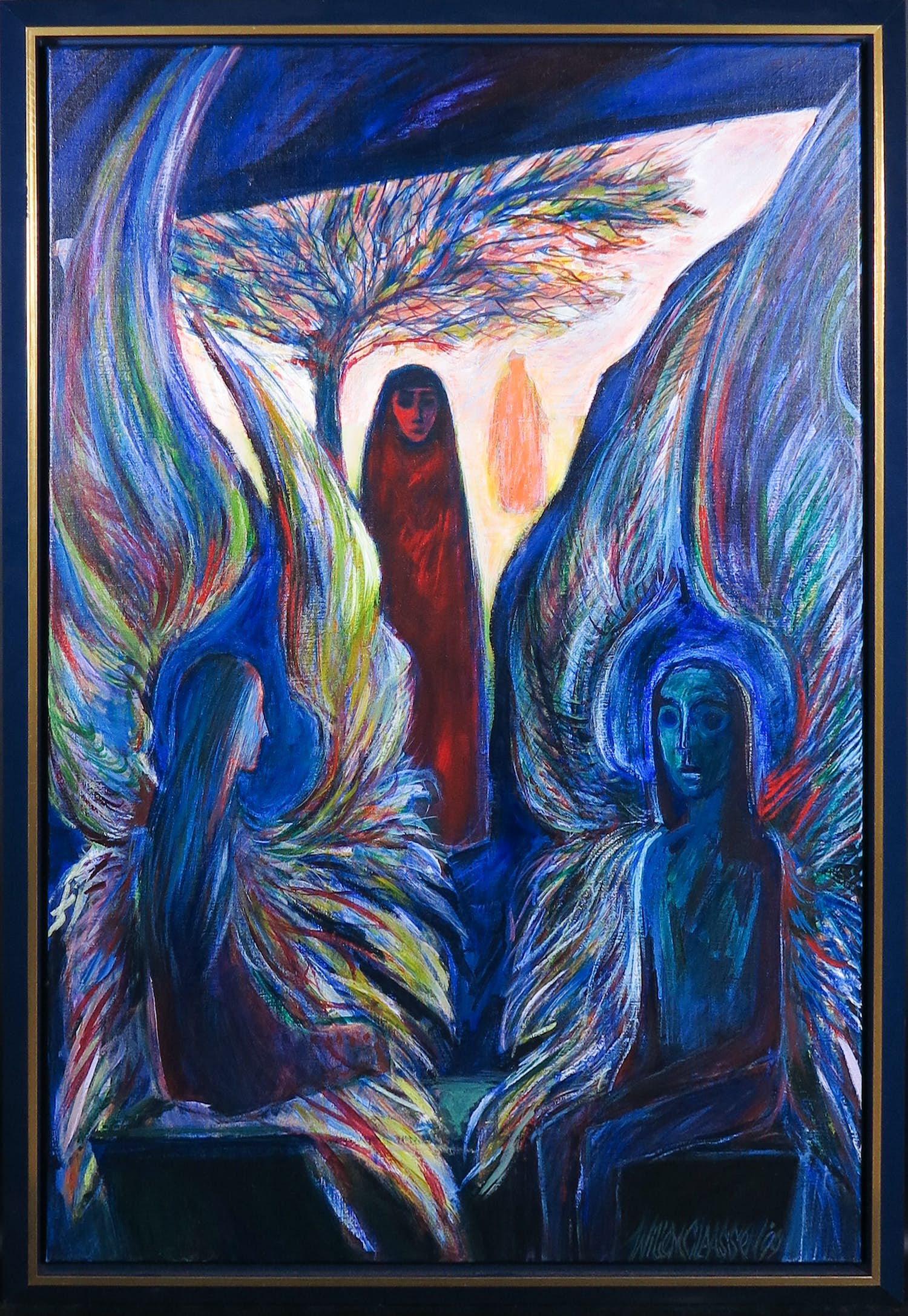 Willem Claassen - Acryl op doek, Maria Magdalena betreed het Koningsgraf - Ingelijst (Groot!) kopen? Bied vanaf 50!