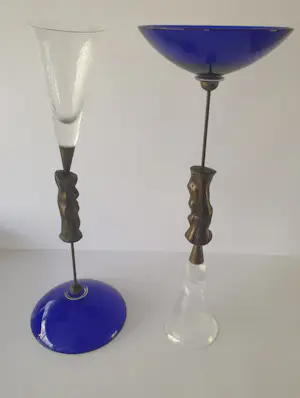 Borek Sipek - Helderglazen Cuppa in bronzen greep en blauwe voet - Ajeto/Alterego - 1990 kopen? Bied vanaf 115!