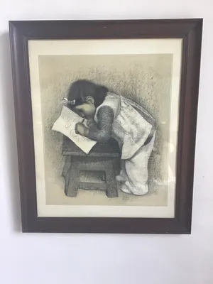 Leon Devos - Petite fille devant une chaise kopen? Bied vanaf 40!