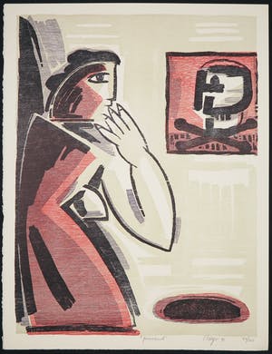 Yvan Theys - Houtsnede, Peinzend kopen? Bied vanaf 50!