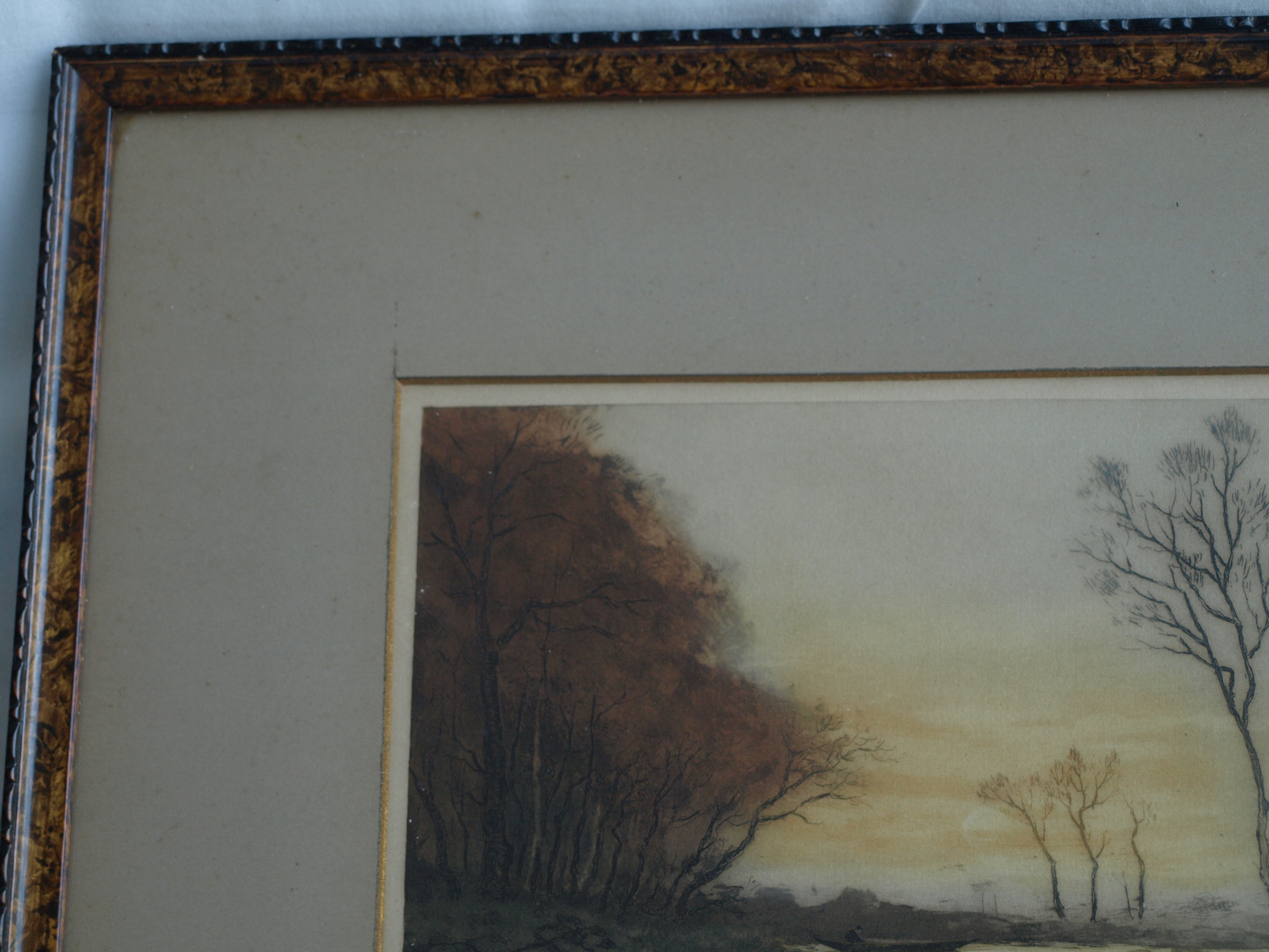 Niet of onleesbaar gesigneerd - Ets , Landschap – gesigneerd en ingelijst kopen? Bied vanaf 1!