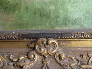 Johan Hendrik Kaemmerer - Olieverf op doek , Melkbocht bij boerderij – ingelijst – 70 x 100 cm kopen? Bied vanaf 200!