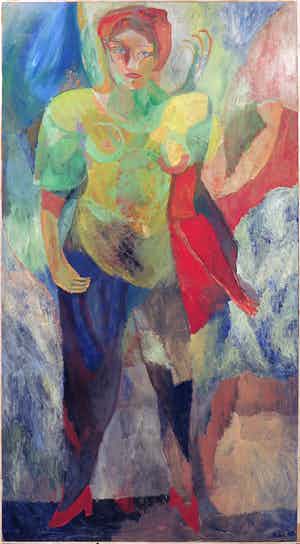 Karin Lugtigheid - Olieverf op paneel, Staande vrouw - Ingelijst (Zeer groot) verkocht voor € 350!