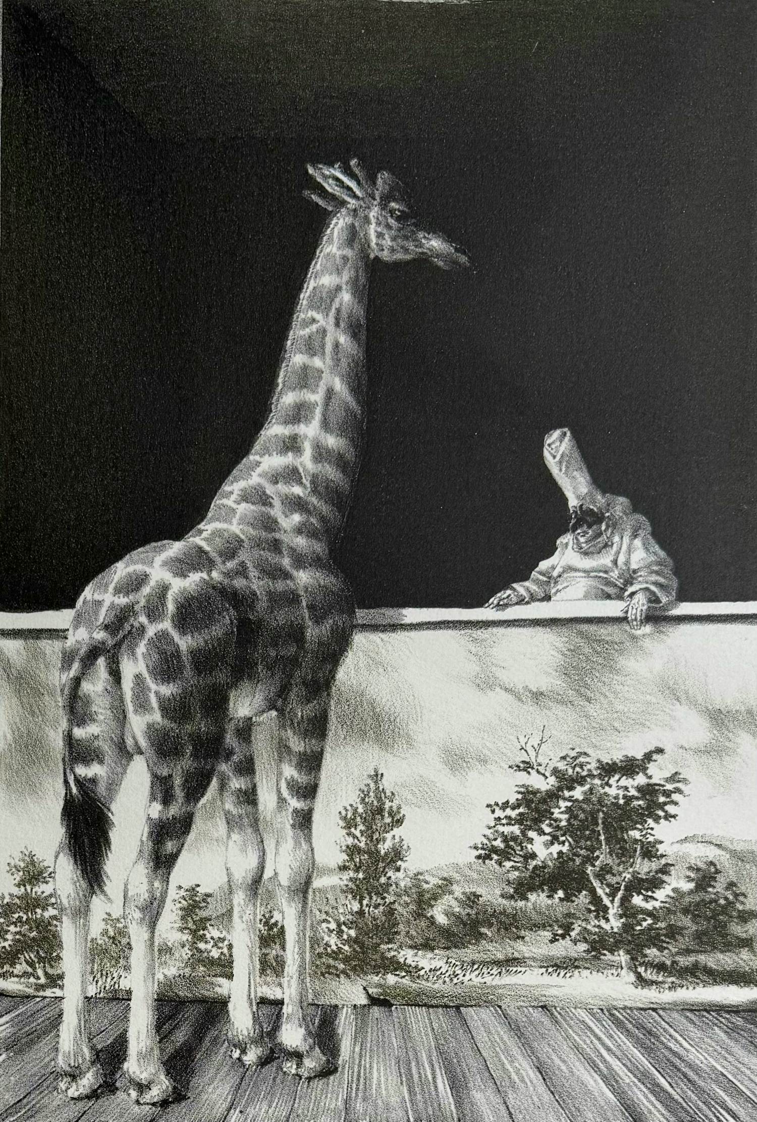 Peter Vos - handgesigneerde litho | 'G&P: Giraffe en P(ulchinel)' | 1975 kopen? Bied vanaf 175!