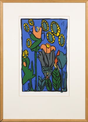 Derk Wessels - Linosnede, Gruppenstruik - Ingelijst kopen? Bied vanaf 10!