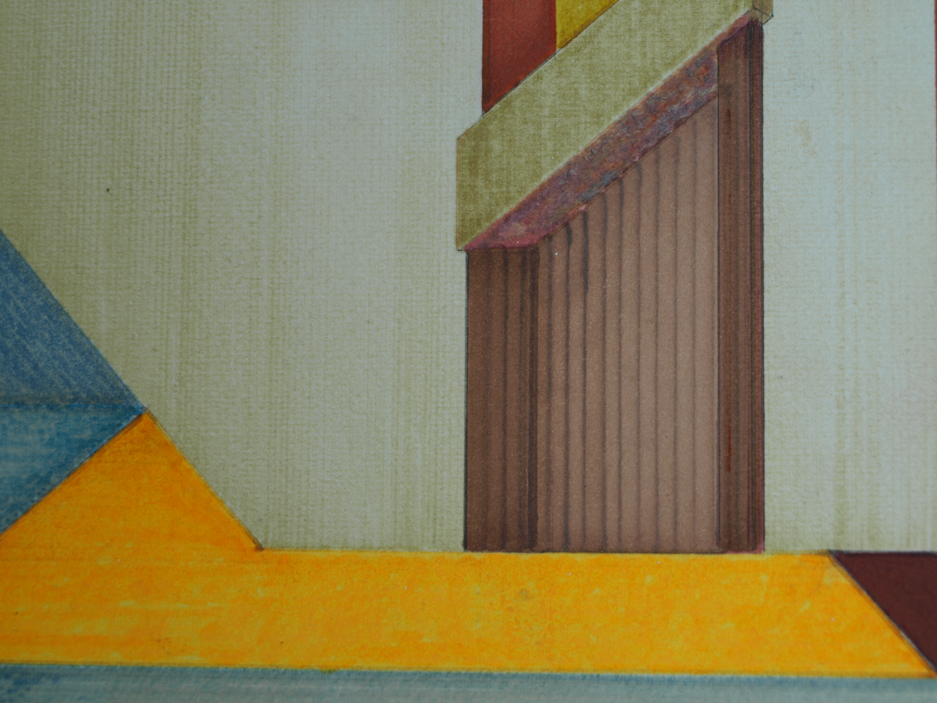 Niet of onleesbaar gesigneerd - Tekening , Bouwwerk – gesigneerd d.m.v. monogram – ingelijst - 1976  kopen? Bied vanaf 1!