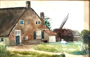 Gijsbertus Bernardus Olislagers - Boerenerf - Aquarel, Ingelijst verkauft für € 45!