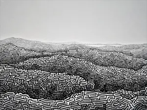 Jan Bernard Meinen - Grote & gedetailleerde Inkt-tekening "Duinlandschap" - 1974 - gesigneer kopen? Bied vanaf 29!