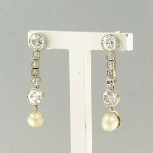 14k goud en platina oorhangers met parel en old mine cut diamanten tot. 2.00ct kopen? Bied vanaf 1400!