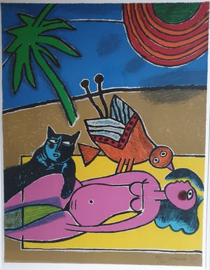 Corneille - Femme, Oiseau et Chat - 1997 - 97/100 - Ingelijst blank hout kopen? Bied vanaf 350!