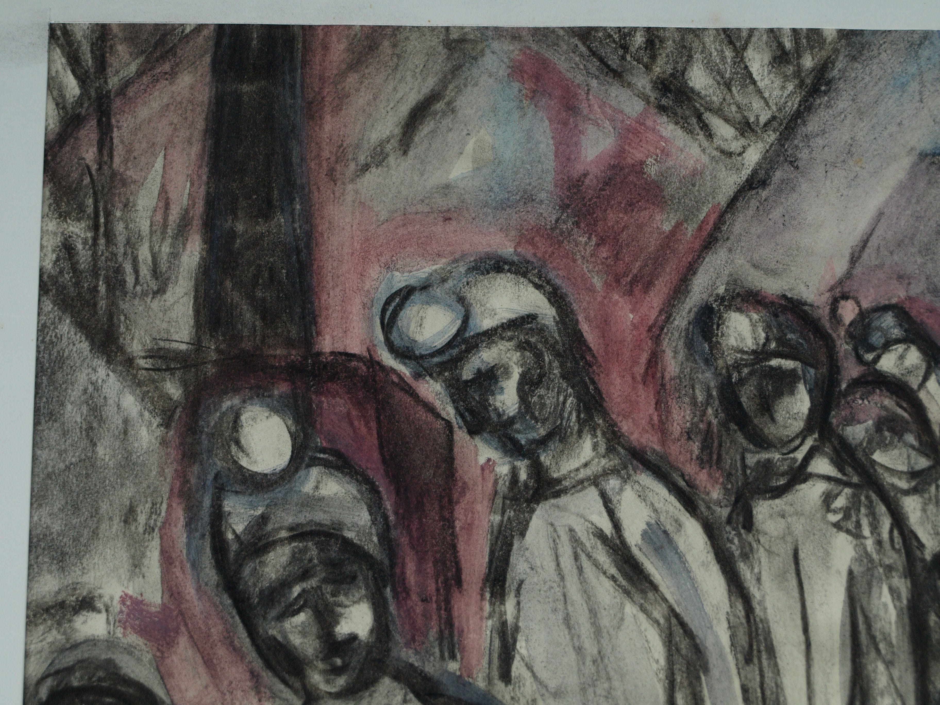 Niet of onleesbaar gesigneerd - Tekening , Mijnwerkers, Kompels - ingelijst - 1959 kopen? Bied vanaf 1!