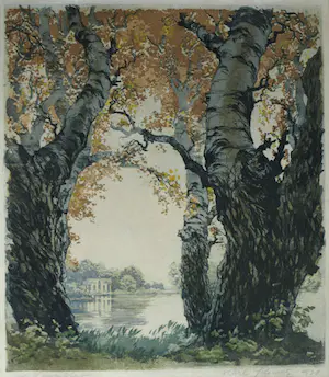 Karl Schwetz - Gerahmte Lithographie, Bäume am Wasser - 1930 kaufen? Bieten Sie von 1!