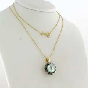 14k goud en zilveren collier en hanger met Zuidzee parel en diamant kopen? Bied vanaf 460!