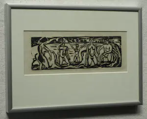 Jan Wiegers - Ingelijste houtsnede , De Baders – Lijst, 22 x 31 cm. kopen? Bied vanaf 60!