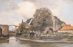 Hendrik Willebrord Jansen - Olieverf op doek, Noorderhavenpoort Zierikzee - Ingelijst kopen? Bied vanaf 250!