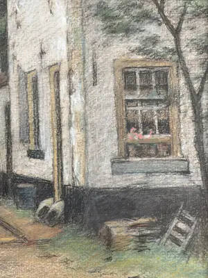 Johannes Cornelis Pabst - 1853-1944. Boerderij met boerin en kind pastel kopen? Bied vanaf 225!