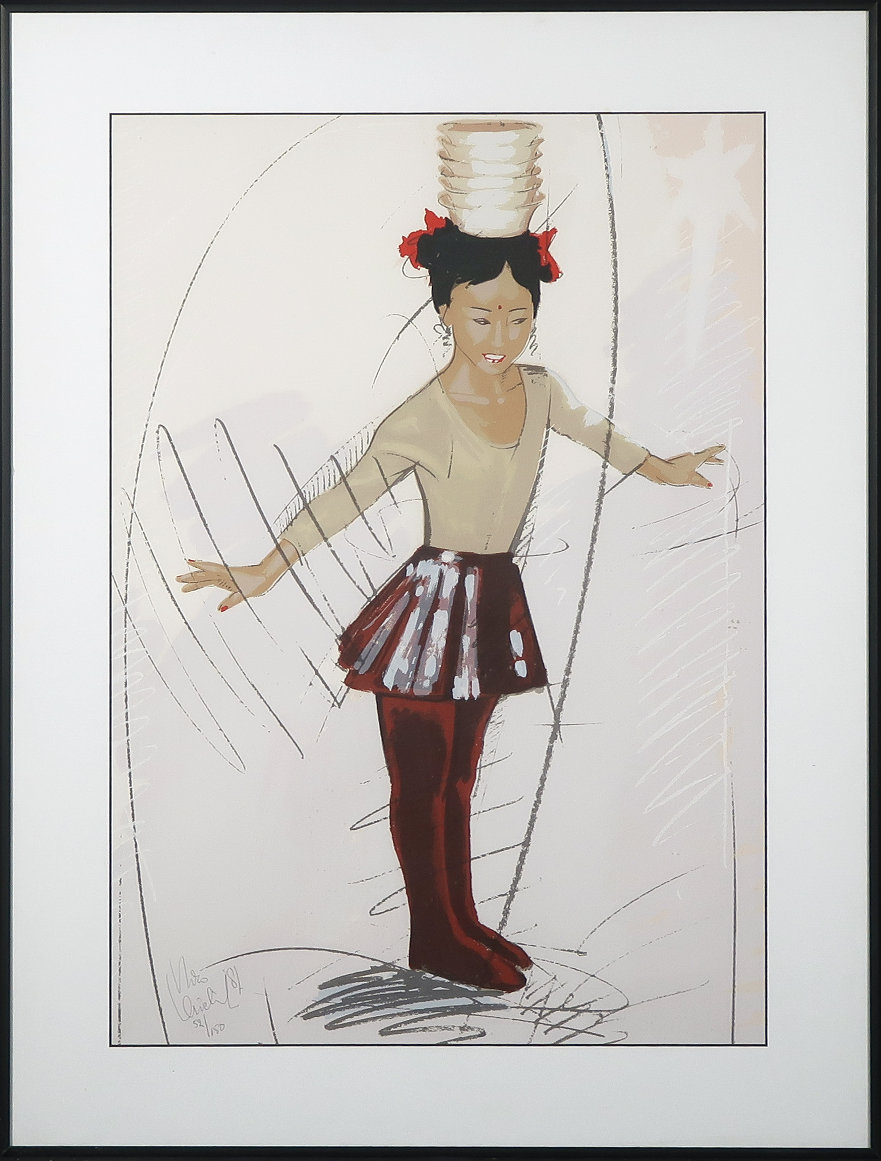 Nico Vrielink - Zeefdruk, Meisje met schalen - Ingelijst verkocht voor € 50!