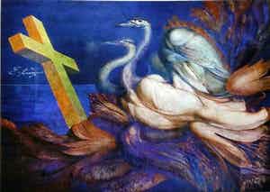 Ernst Fuchs - Kleurengiclee DIE SCHWANENREISE Handgesigneerd. verkocht voor € 35!