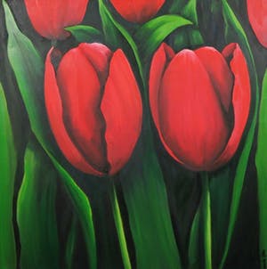 Gabriela Stroe - Olieverf op doek, Rode tulpen XVI (Groot) kopen? Bied vanaf 40!