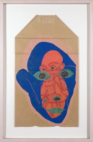 Dirk Celis - Gemengde techniek op kraftpapier, Zonder titel - Ingelijst kopen? Bied vanaf 1!