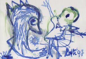 Lotti van der Gaag - gemengde techniek op papier | 'La danseuse et le corbeau' | 1997 kopen? Bied vanaf 300!