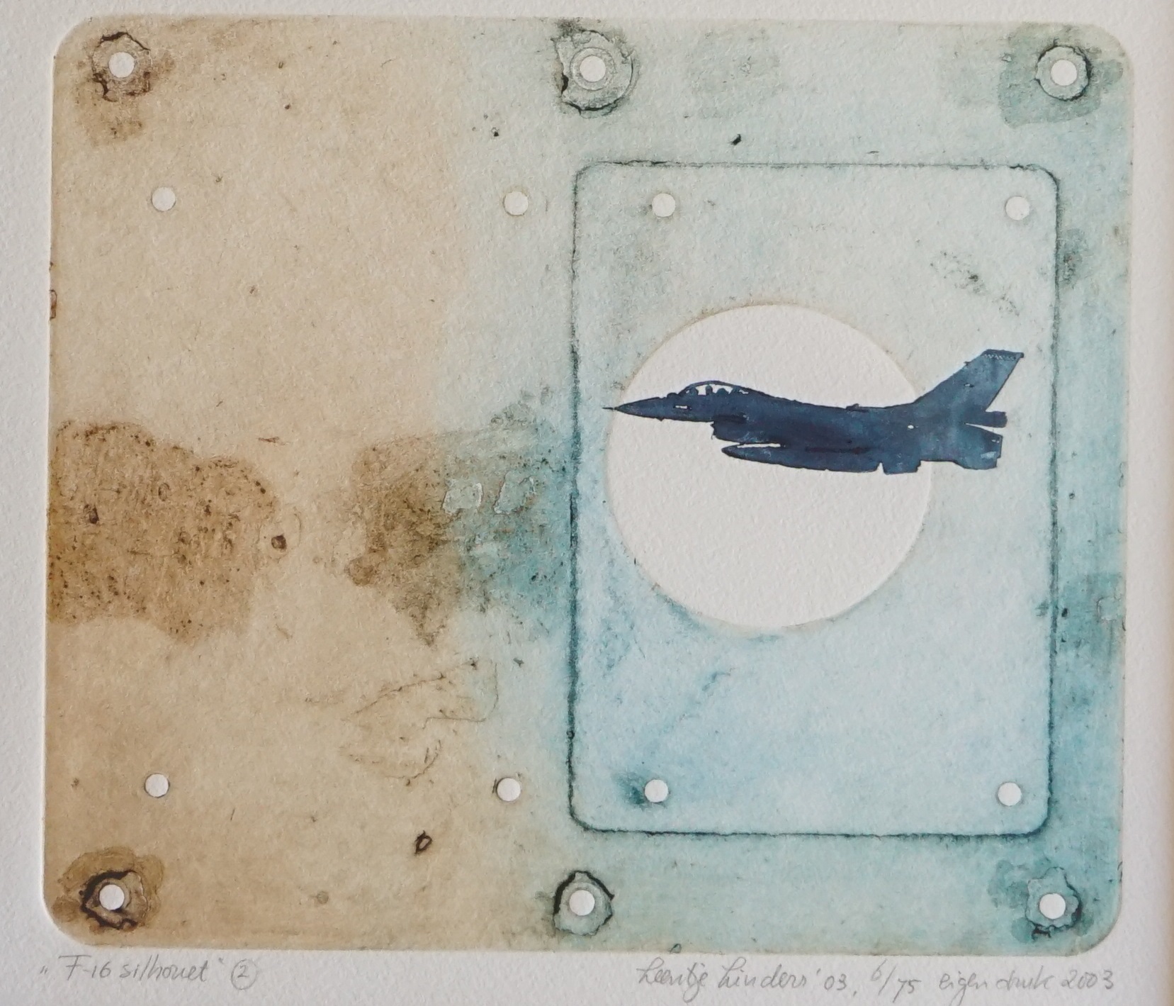 Leentje Linders - Ets - F-16 nachtvlucht - 2003 - 2 werken kopen? Bied vanaf 100!