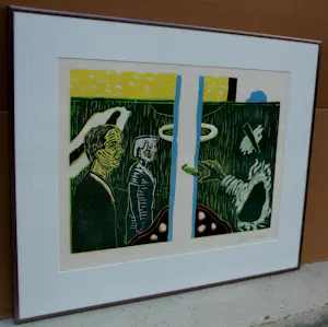 Roger Raveel - Ingelijste houtsnede: voor de groene poort kopen? Bied vanaf 1600!