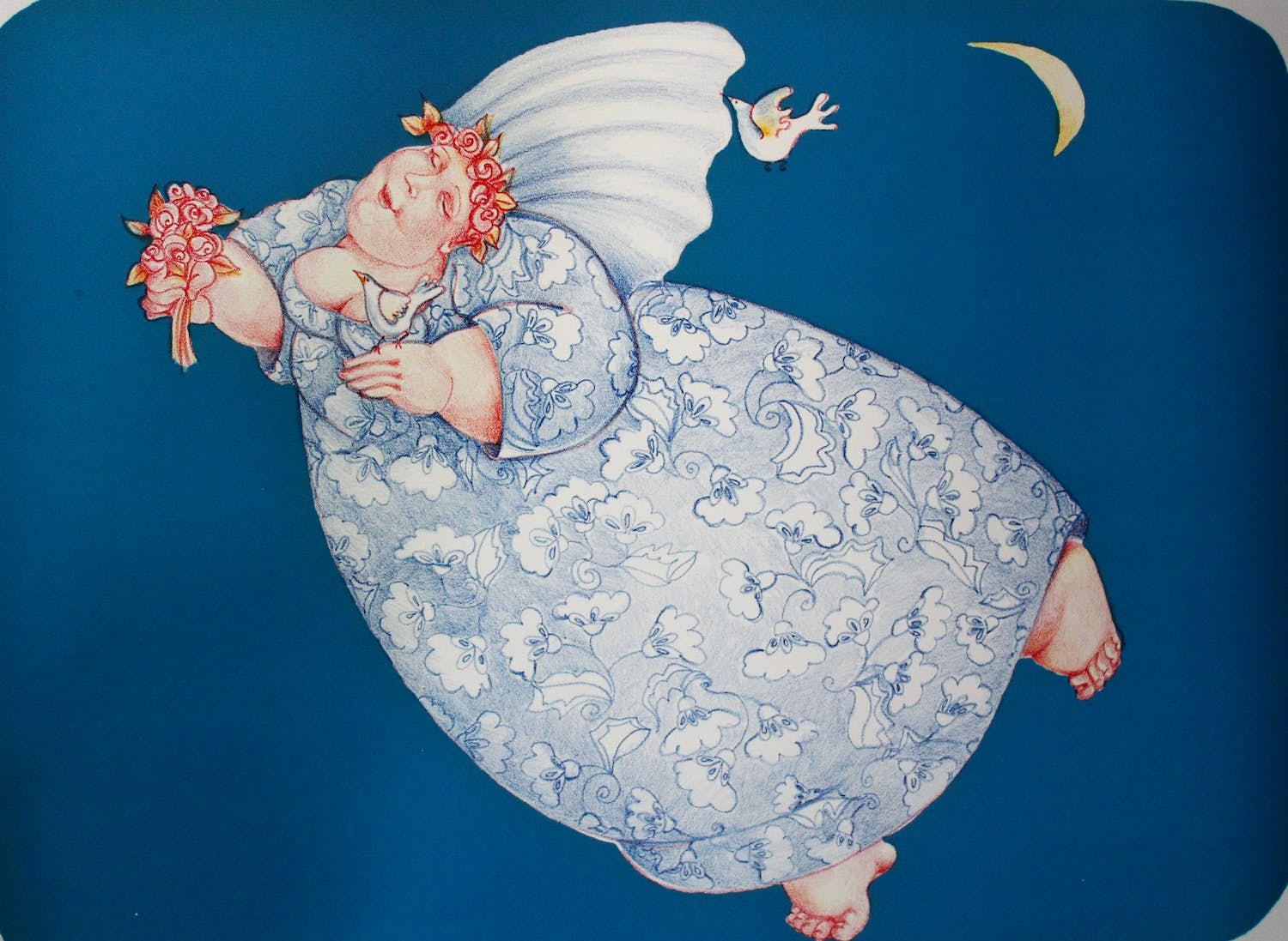 Ada Breedveld - Zeefdruk: Blauwe dame - 1999 verkocht voor € 59!