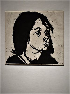 Hans Bernard - Jong gestorven grafisch talent - gesigneerde Linosnede "Portret van meisje" 1964 kopen? Bied vanaf 10!