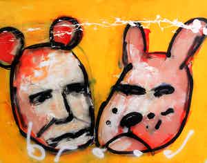 Herman Brood - acryl op doek: Clown & hond (HBM certificaat + museum tentoonstellingscatalogus) verkocht voor € 4999!
