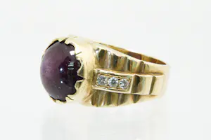 61-Grote retro 14 krt gouden ring paarse steen - 6 steens diamant kopen? Bied vanaf 520!