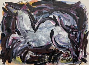 Margarita Nicolaas - gemengde techniek op papier | 'Twee paarden' | 1992 kopen? Bied vanaf 100!