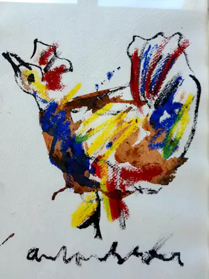 Anton Heyboer - Kip - Krijttekening- 1995 - 35 x 26 cm - ingelijst kopen? Bied vanaf 150!