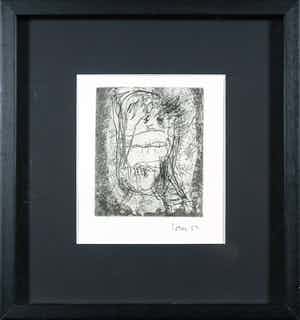Asger Jorn - Ets en droge naald op handgeschept Japon, Friedhof der Maulwürfe - Ingelijst verkocht voor € 1!