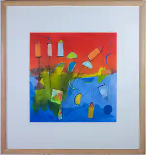 Buy Susan Schildkamp - Acryl op papier, Vliegende huizen - Ingelijst? Bid from 50!