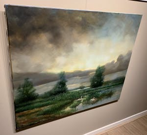 Rob Hessels - Broedend zwanenpaar in landschap. kopen? Bied vanaf 200!