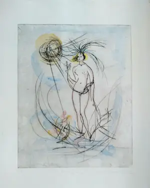 Niet of onleesbaar gesigneerd - dromerig, bloot, luchtig en elegant; dame met ketting kopen? Bied vanaf 1!