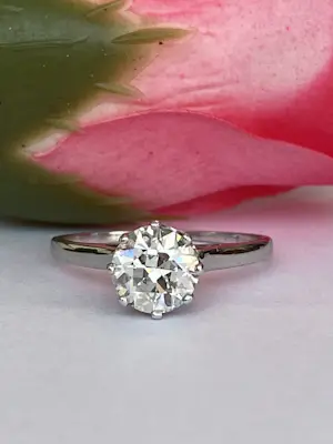 14 kt witgouden art deco solitair 1.14 crt verlovsring kopen? Bied vanaf 2000!