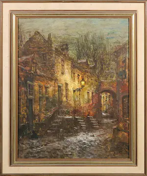 AcheterWalter Neuhof - Olieverf op doek, Straat bij nacht - Ingelijst? Enchérissez de 90!