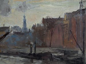 Niet of onleesbaar gesigneerd - Olieverf op doek, verdoekt op board (marouflé) , Havengezicht – Rein Snapper? kopen? Bied vanaf 1!