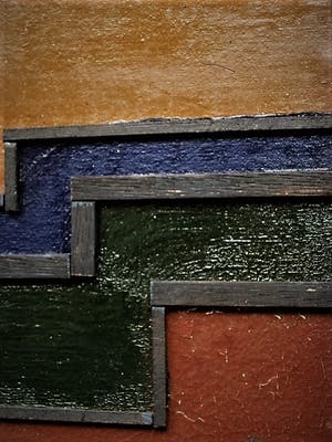 Pjotr van Oorschot - Geometrische Hout en Acrylverf Collage "Hommage a de Stijl" gesigneerd kopen? Bied vanaf 40!