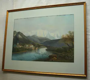 Henri Knip - Ingelijste gouache , Landschap Zwitserland – ca. 1870? - Lijst, 73 x 93 cm. kopen? Bied vanaf 10!