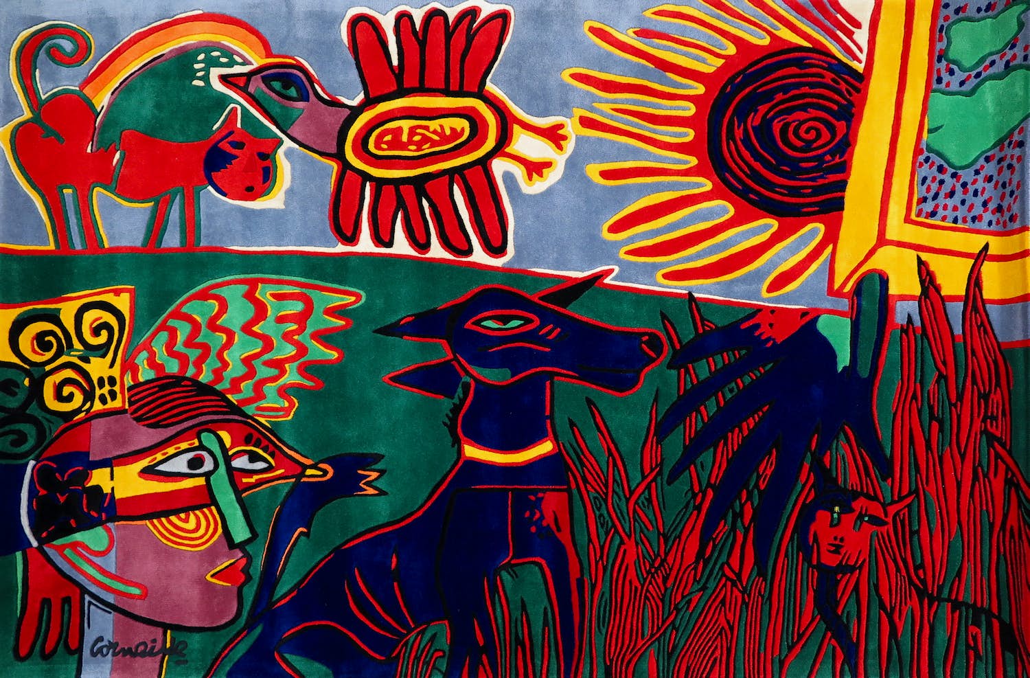 Corneille - Handgeknoopt scheerwollen kleed, Le chien bleu + Certificaat (Zeer groot) kopen? Bied vanaf 1!