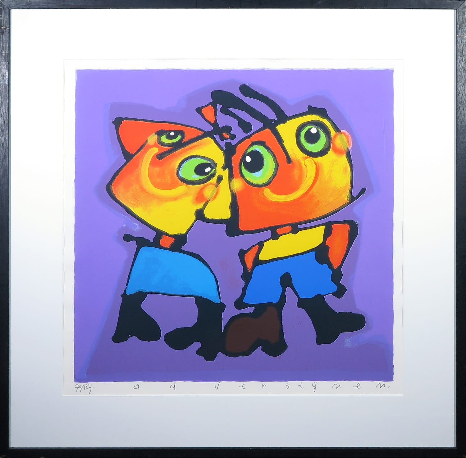 Ad Verstijnen - Zeefdruk, Hans en ...... - Ingelijst verkocht voor € 50!