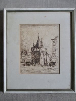 Niet of onleesbaar gesigneerd - Ingelijste ets, gesigneerd. Amsterdam? kopen? Bied vanaf 1!