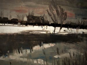 Niet of onleesbaar gesigneerd - Sfeervol impressionistisch Winterlandschap bij ondergaande zon - gesigneerd kopen? Bied vanaf 1!